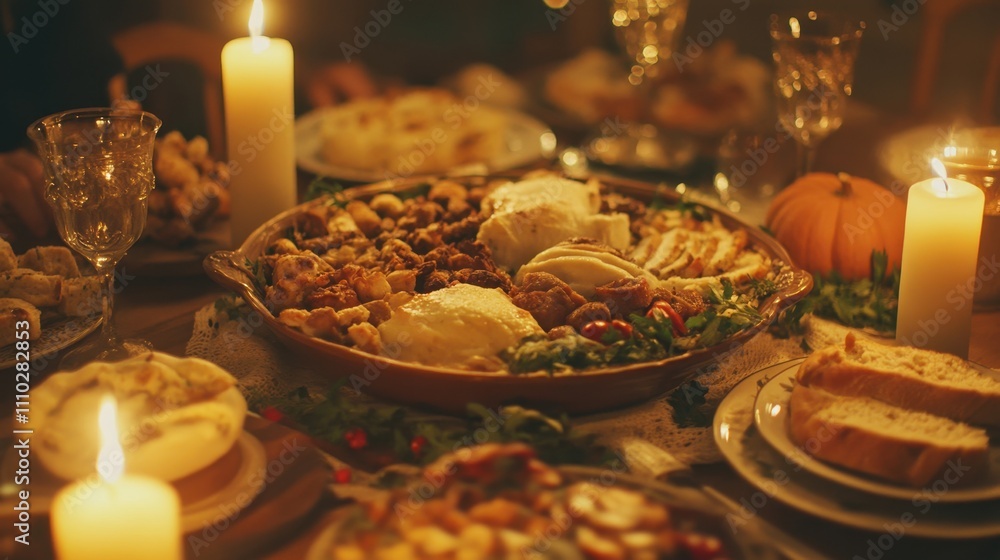 Cozy Candlelit Thanksgiving Dinner Table Setting Cozy Candlelit Thanksgiving Dinner Table Setting