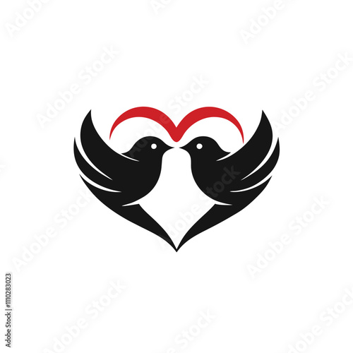 a graphic design of two black birds in the shape of a heart. photo