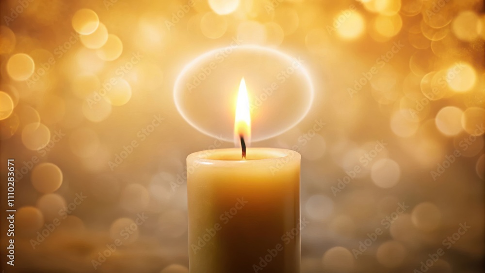 A single candle flame glows brightly against a backdrop of warm, shimmering bokeh lights, creating a sense of hope and warmth. A single candle flame glows brightly against a backdrop of warm, shimmering bokeh lights, creating a sense of hope and warmth.
