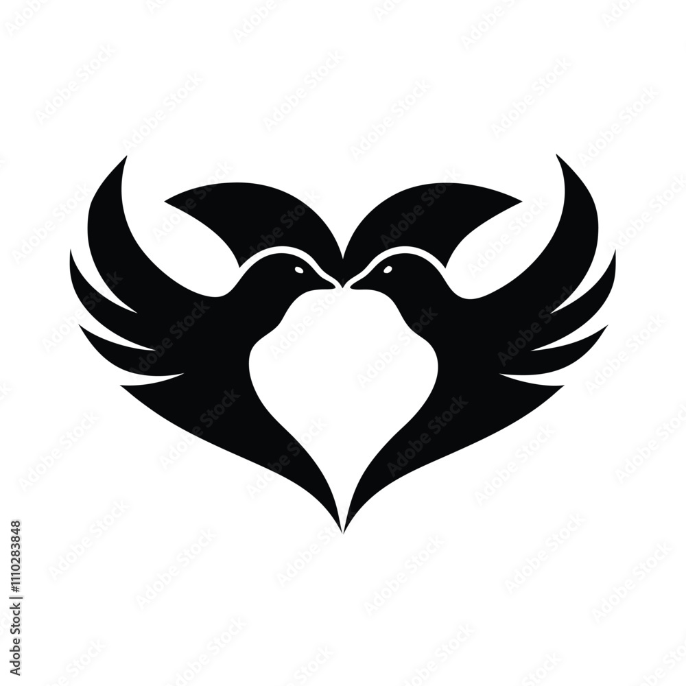 a graphic design of two black birds in the shape of a heart. a graphic design of two black birds in the shape of a heart.