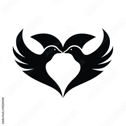 a graphic design of two black birds in the shape of a heart. photo