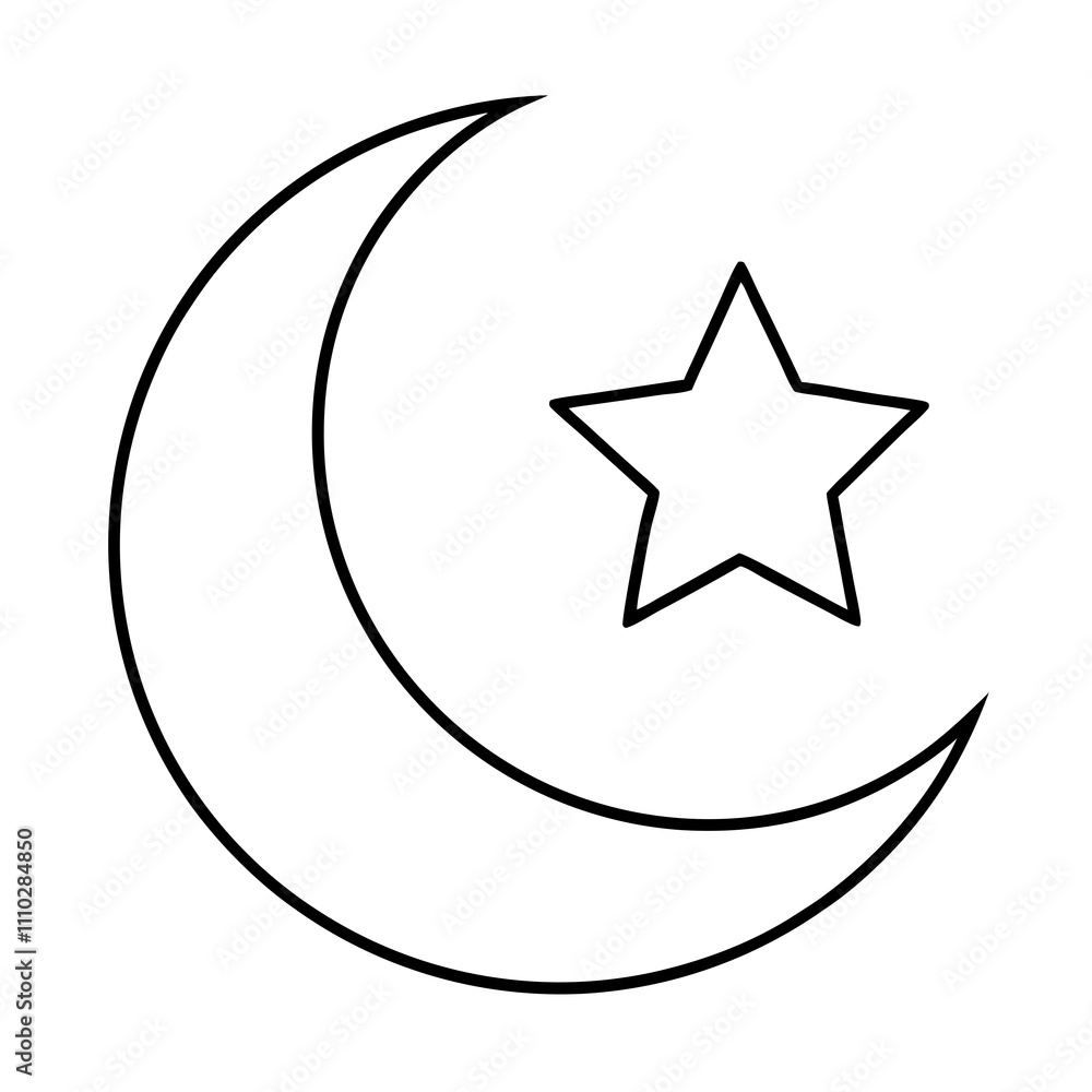 Moon and Star Line Icon Editable Stroke.Solid Vector Icon for Moon & Stars.Crescent moon icon with stars. Moon and Star Line Icon Editable Stroke.Solid Vector Icon for Moon & Stars.Crescent moon icon with stars.