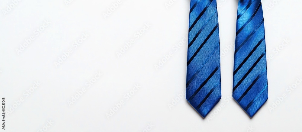 Fototapeta premium Father's Day celebration with two elegant blue ties arranged on a white background showcasing space for text and design.
