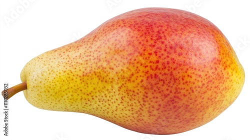 Ripe Abate pear with a vibrant red and yellow skin displayed on a clean white background for culinary or agricultural use. photo