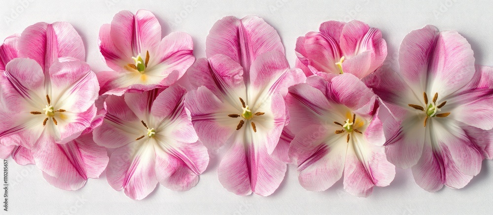 Pink tulips flat lay arranged on a white background with ample copy space for spring-themed designs or floral presentations. Pink tulips flat lay arranged on a white background with ample copy space for spring-themed designs or floral presentations.
