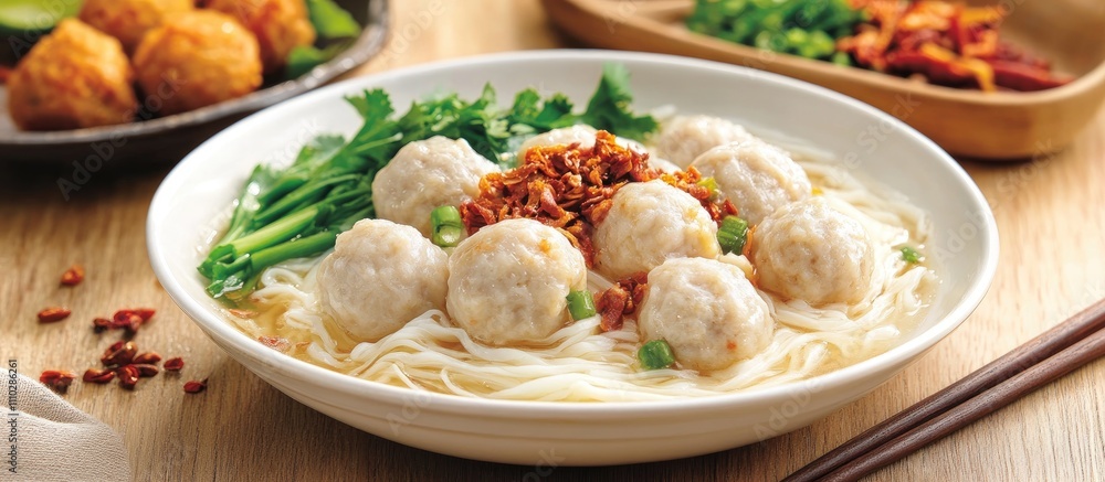 Teochew Fish Ball Noodles with Flavorful Broth and Fresh Ingredients Showcasing Culinary Tradition and Deliciousness in Every Bite Teochew Fish Ball Noodles with Flavorful Broth and Fresh Ingredients Showcasing Culinary Tradition and Deliciousness in Every Bite