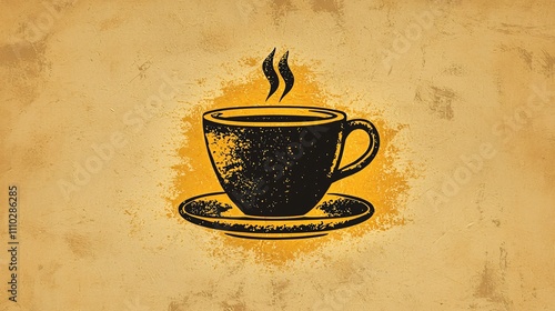 Stylized line drawing of a coffee cup with steam on a textured background