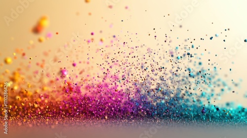 An inspiring visual of multi-colored abstract particles blending into a single, radiant formation on a neutral surface photo