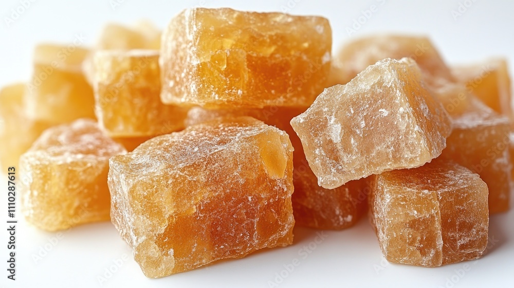 Jaggery cubes on a white background showcasing organic natural sweetener used in various culinary applications Jaggery cubes on a white background showcasing organic natural sweetener used in various culinary applications