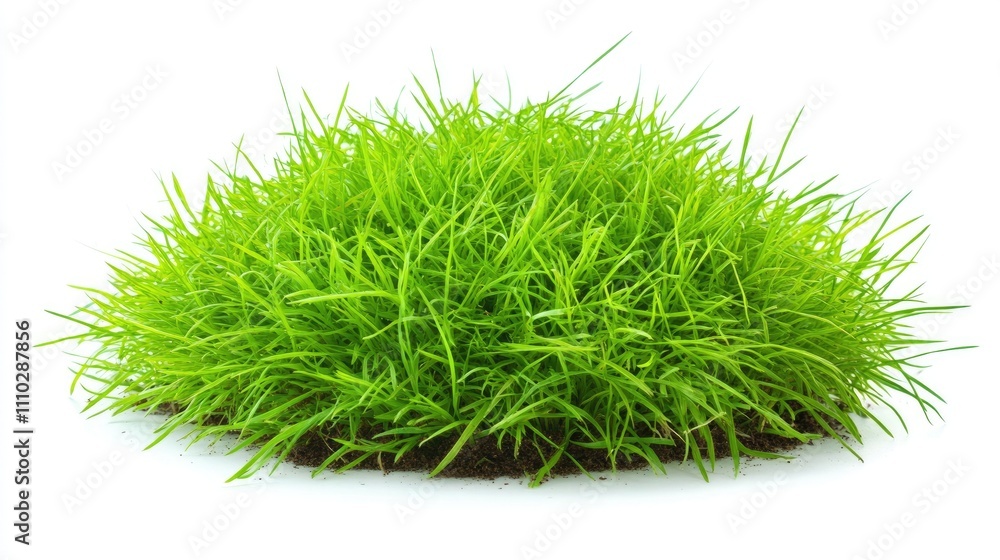 Fototapeta premium Lush vibrant green grass with rich dark soil isolated on a clean white background for landscaping and gardening concepts