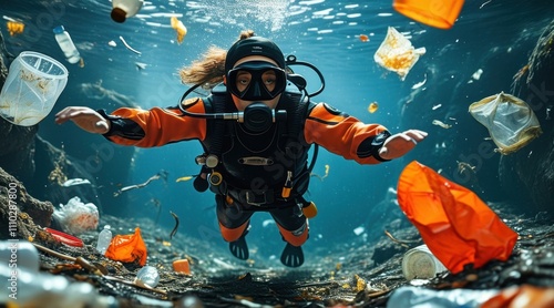 Wallpaper Mural Amidst the Ocean Waste: A Glimpse of Underwater Pollution Torontodigital.ca