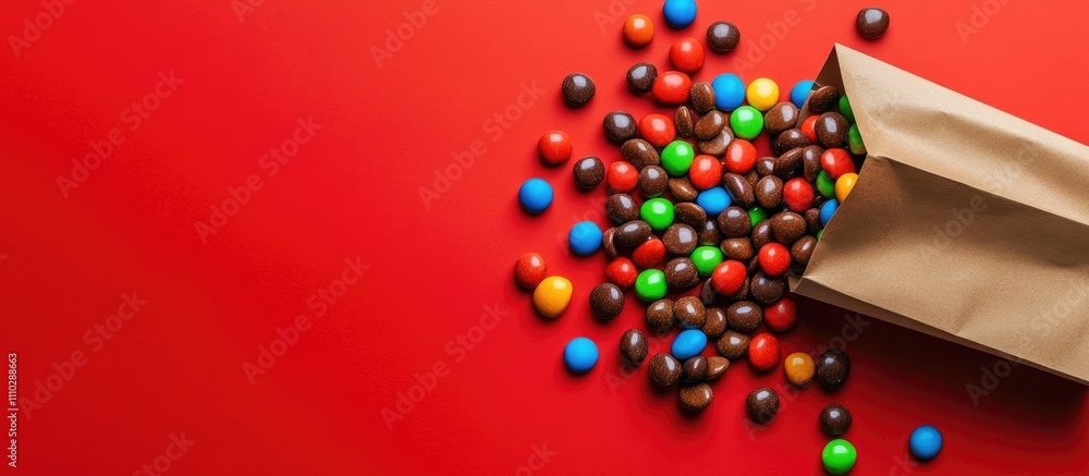 custom made wallpaper toronto digitalTraditional candy spilling from a paper gift bag on vibrant red background with ample copy space for festive promotions or advertisements