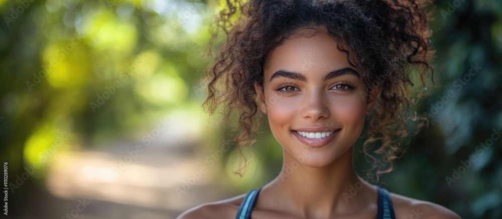 Smiling woman athlete outdoors in activewear enjoying a cardio workout while focusing on health and wellness in a natural setting. Smiling woman athlete outdoors in activewear enjoying a cardio workout while focusing on health and wellness in a natural setting.