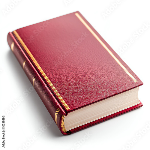 A beautiful red leather-bound book with gold accents on a white background.