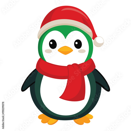 Christmas penguin in santa claus hat vector illustration