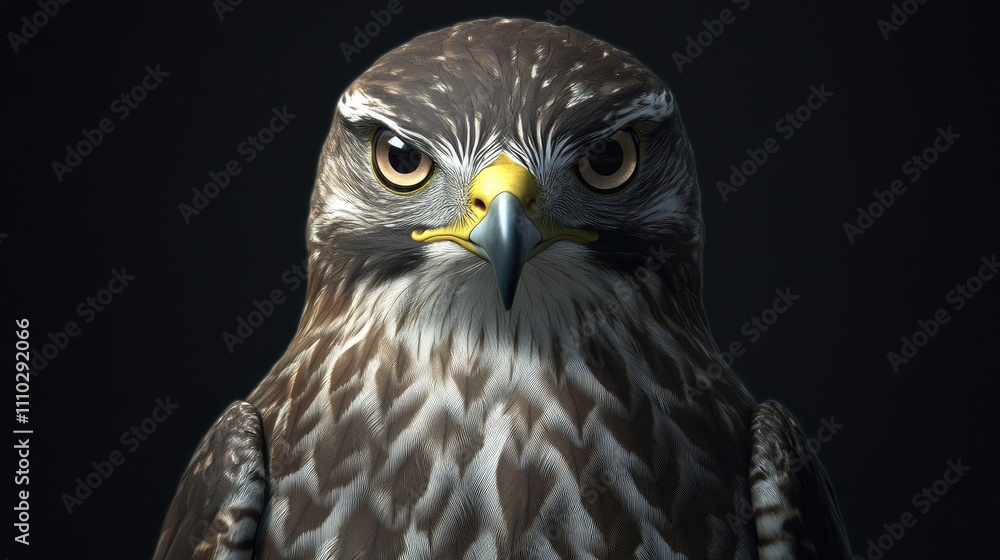 Northern goshawk portrait with intense gaze and detailed plumage set against a stark black background showcasing its majestic features Northern goshawk portrait with intense gaze and detailed plumage set against a stark black background showcasing its majestic features