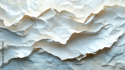 Textured crumpled white paper background with layered folds and shadows for creative design and documentation purposes