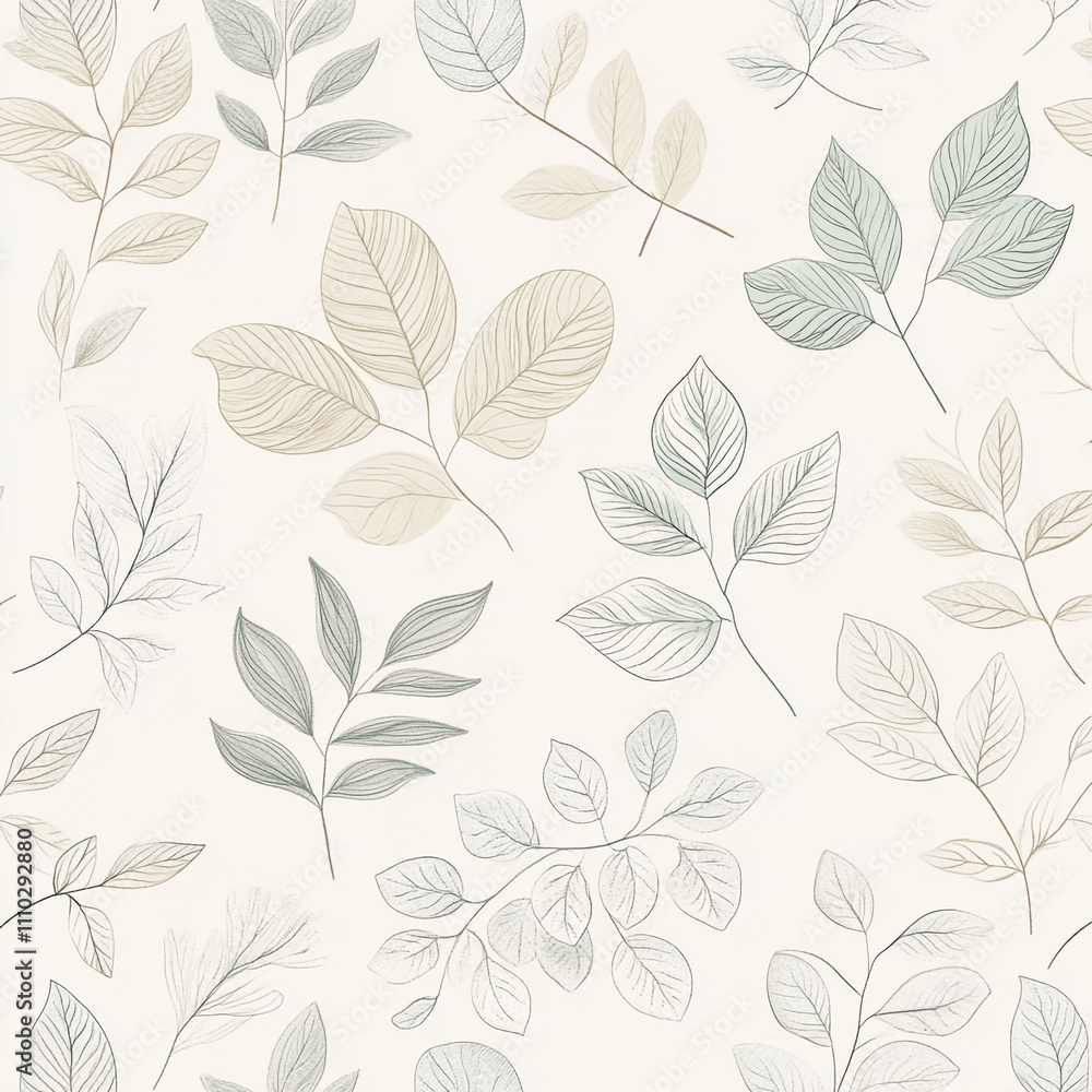 Elegant Botanical Line Art Seamless Pattern Leaves Branches Elegant Botanical Line Art Seamless Pattern Leaves Branches