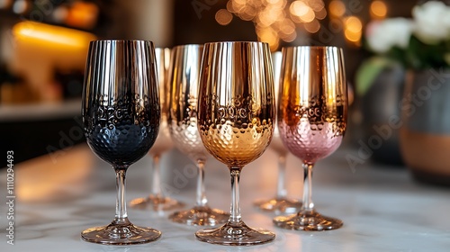 Elegant Hammered Metal Wine Glasses  Gold  Rose Gold  Black photo