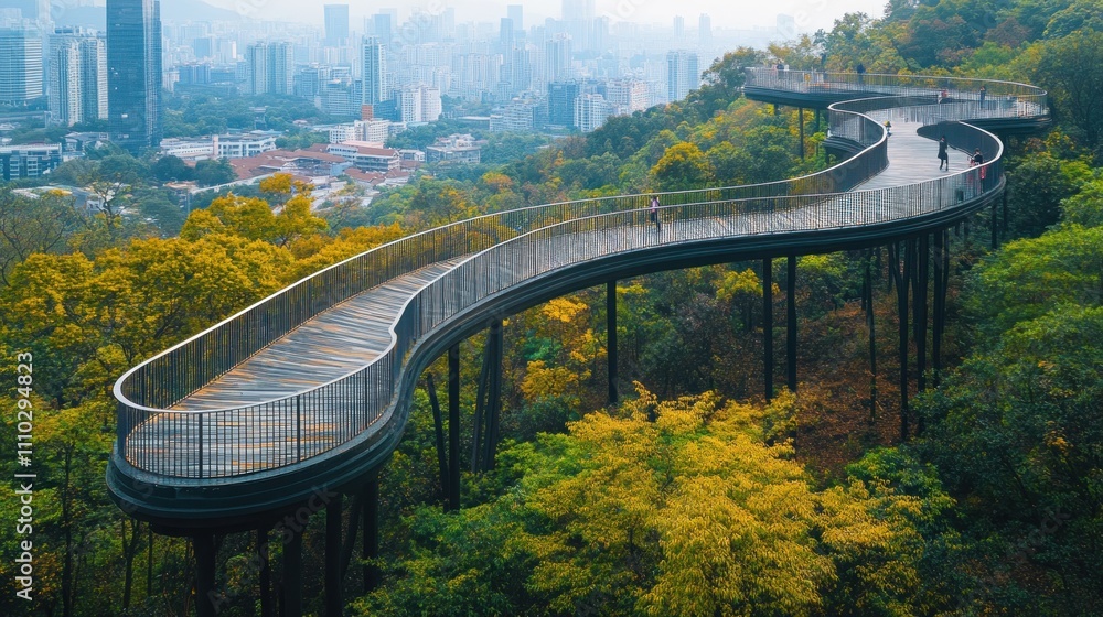 Fototapeta premium Elevated Walkway: A Serene Urban Escape in Hong Kong