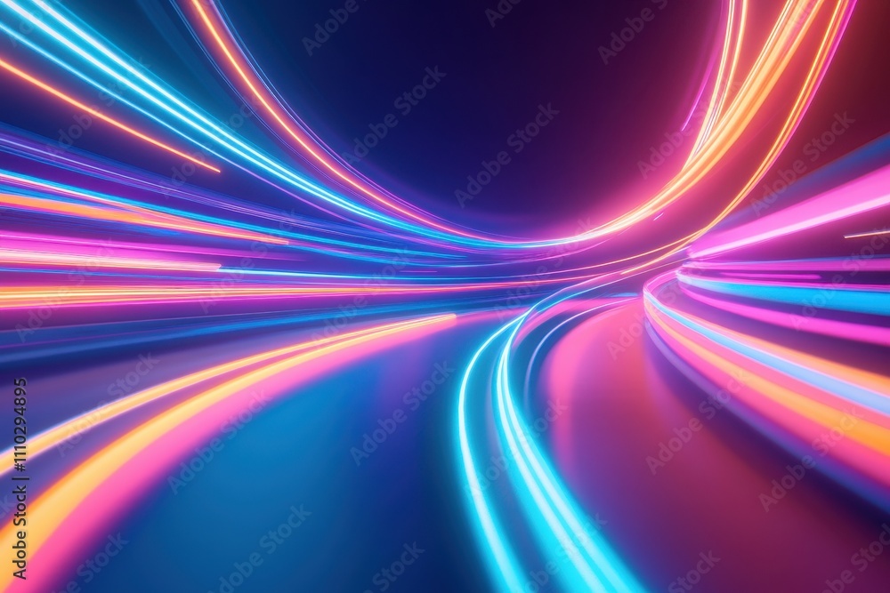 A futuristic scene with neon light streaks creating a sense of speed and motion A futuristic scene with neon light streaks creating a sense of speed and motion