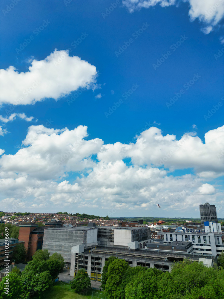 High Angle View of Historical Swindon City of Southwest England United Kingdom. Aerial Footage Was Captured With Drone's Camera During Sunset Time on May 27th, 2024 from Medium High Altitude. High Angle View of Historical Swindon City of Southwest England United Kingdom. Aerial Footage Was Captured With Drone's Camera During Sunset Time on May 27th, 2024 from Medium High Altitude.