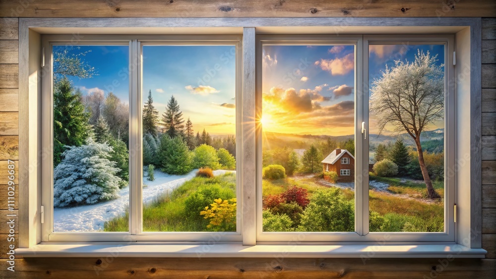 Double Exposure Photography of a Home Window Frame Featuring Summer and Winter Landscapes for a Choice Concept in a Creative 4k Time Lapse Video Double Exposure Photography of a Home Window Frame Featuring Summer and Winter Landscapes for a Choice Concept in a Creative 4k Time Lapse Video