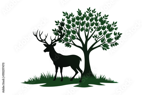 Deer silhouette with under tree D.eps