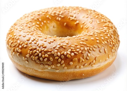 Minimalist Macro Photography: Perfect Sesame Bagel, White Background - High-Resolution Food Image