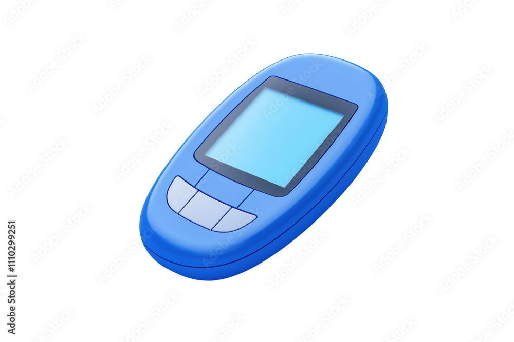 A blue mobile device featuring a rectangular screen and buttons on the front.