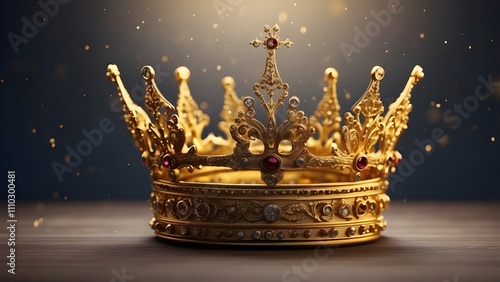 A sense of power and majesty is conveyed by the graceful and majestic golden crown that floats in midair on a clear and pure background.Artificial Intelligence