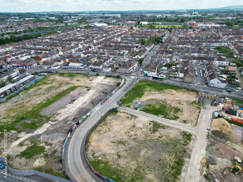 High Angle View of Historical Swindon City of Southwest England United Kingdom. Aerial Footage Was Captured With Drone's Camera During Sunset Time on May 27th, 2024 from Medium High Altitude.