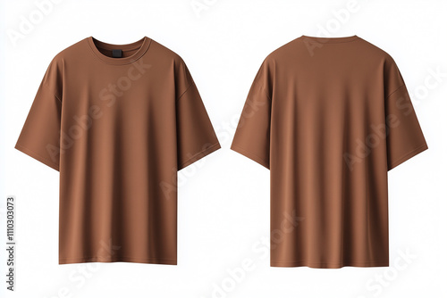 Unisex Brown Oversized T-shirt Front and Back in White Background for Mockups