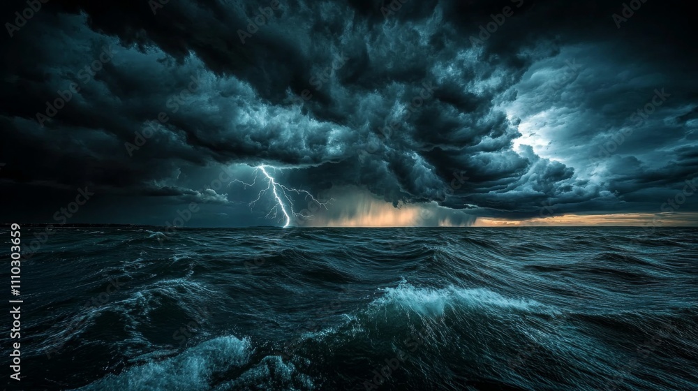Landscape photograph stormy sky over ocean filled dark dramatic Landscape photograph stormy sky over ocean filled dark dramatic