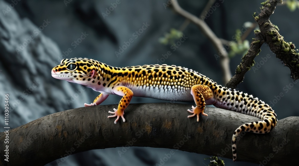 Leopard Gecko on Twigs: A Cinematic Nature Portrait Leopard Gecko on Twigs: A Cinematic Nature Portrait