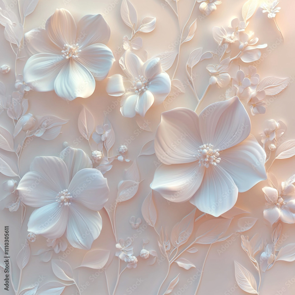 Elegant D White Flowers Leaves Wall Decor Elegant D White Flowers Leaves Wall Decor
