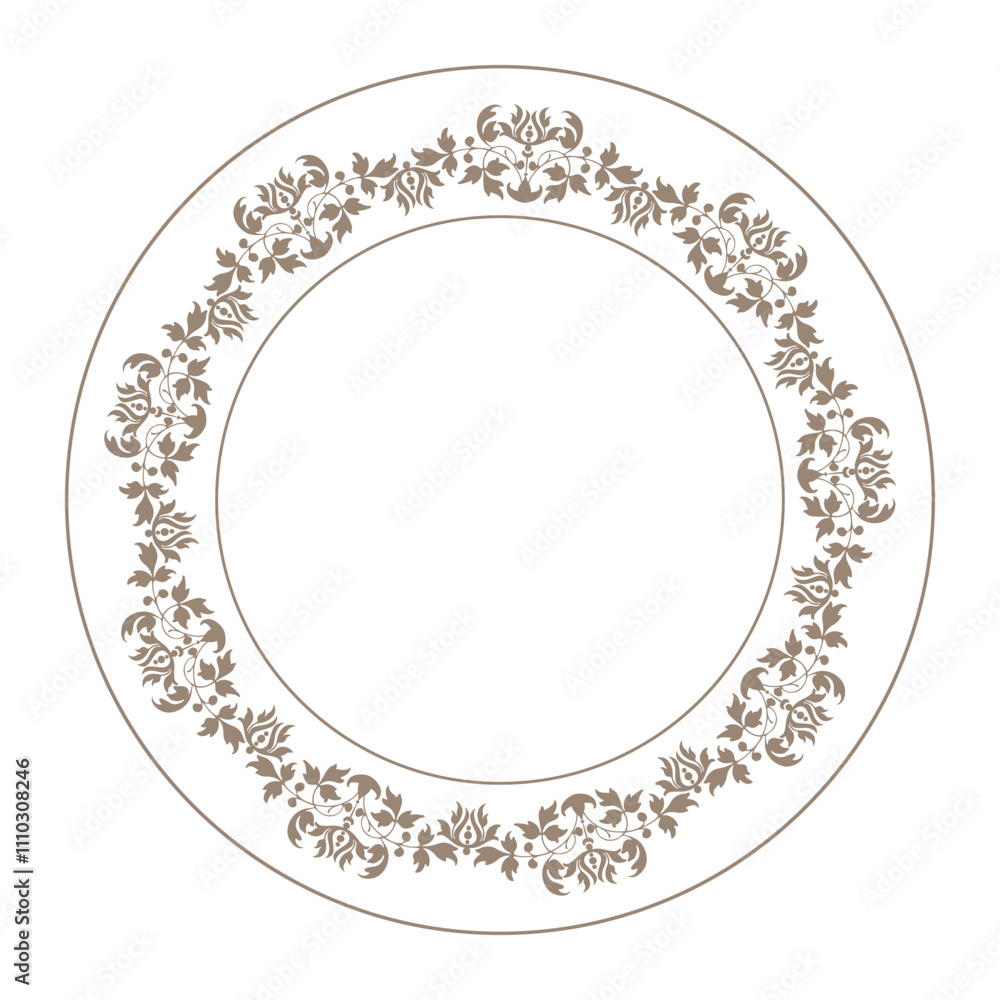 Porcelain plate with oriental golden on white abstract floral ornament in traditional China design style. Vintage, ethnic Porcelain Plate floral design. Frame for round surfaces, embroidery, textiles. Porcelain plate with oriental golden on white abstract floral ornament in traditional China design style. Vintage, ethnic Porcelain Plate floral design. Frame for round surfaces, embroidery, textiles.