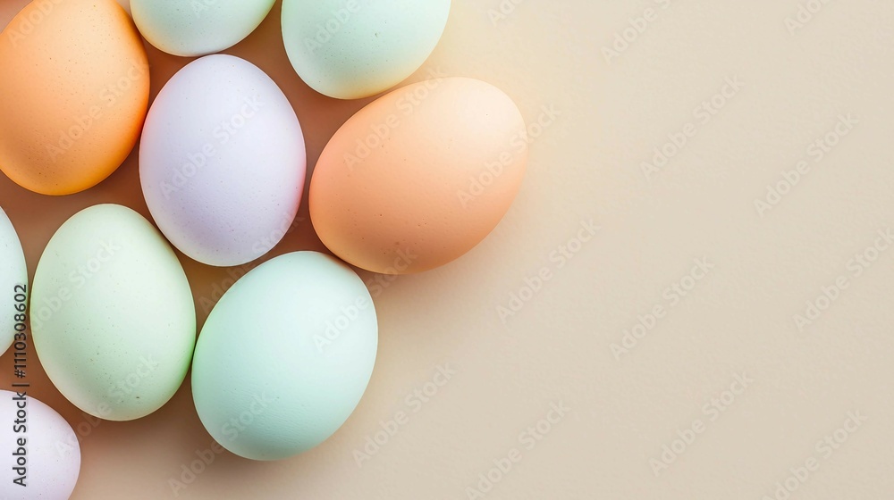 Colorful Pastel Easter Eggs Arranged on a Soft Neutral Background Colorful Pastel Easter Eggs Arranged on a Soft Neutral Background
