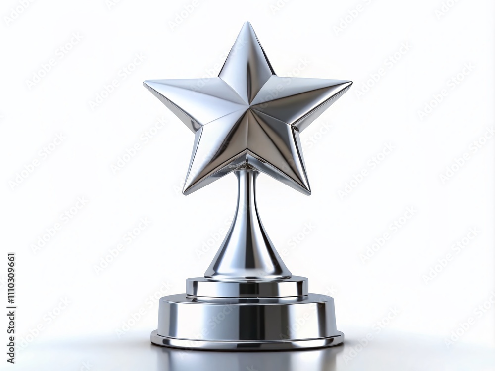 Elegant Silver Trophy with Star Design in Minimalist Style, Perfect for Celebrating Achievements and Awards, Isolated on Crisp White Background for Clean Visual Appeal Elegant Silver Trophy with Star Design in Minimalist Style, Perfect for Celebrating Achievements and Awards, Isolated on Crisp White Background for Clean Visual Appeal