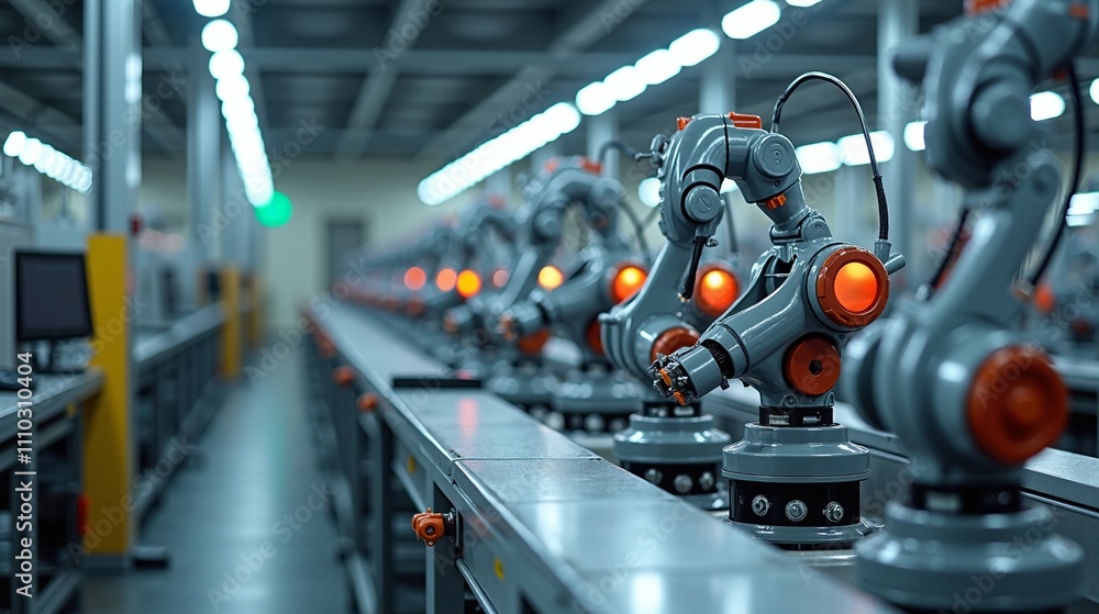 Obraz premium A robotic assembly line in a high-tech factory.
