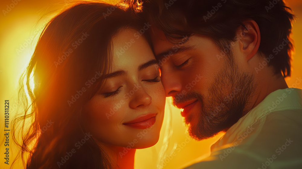 Romantic couple embracing at sunset sharing a tender moment Romantic couple embracing at sunset sharing a tender moment
