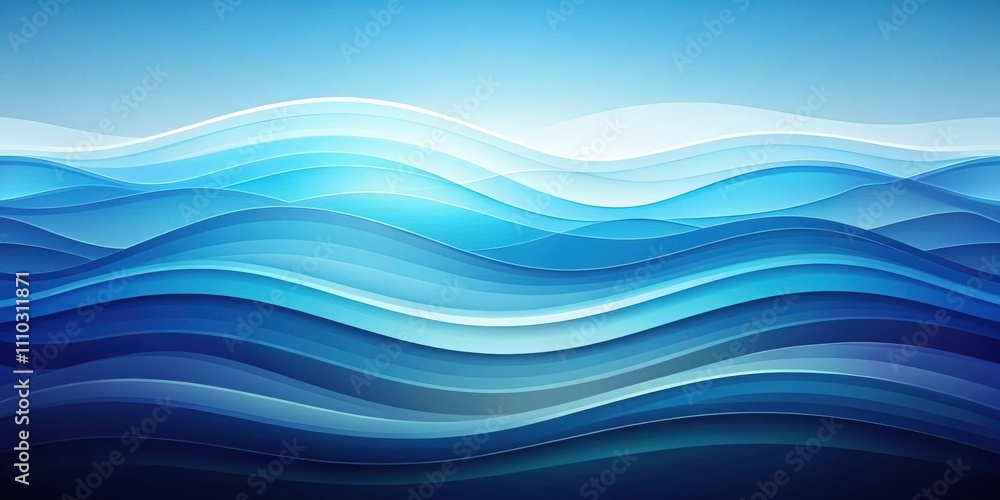 Fototapeta premium Abstract Blue Waves of Paper Layers on a Sky Background
