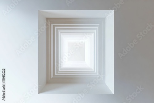 White recessed square, layered, light at end.