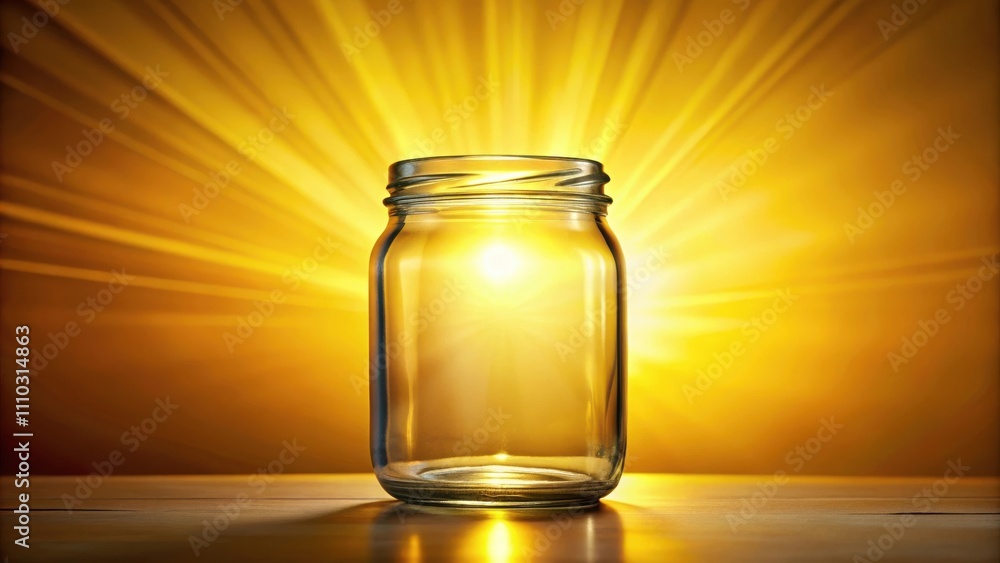 A Glass Jar Stands Empty Against a Golden Radiance, Ready to Be Filled with Possibilities A Glass Jar Stands Empty Against a Golden Radiance, Ready to Be Filled with Possibilities
