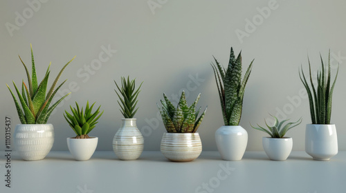 Aloe vera is arranged in a white minimalist pot.