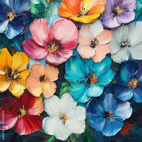 Vibrant Floral Impasto Painting Colorful Flowers