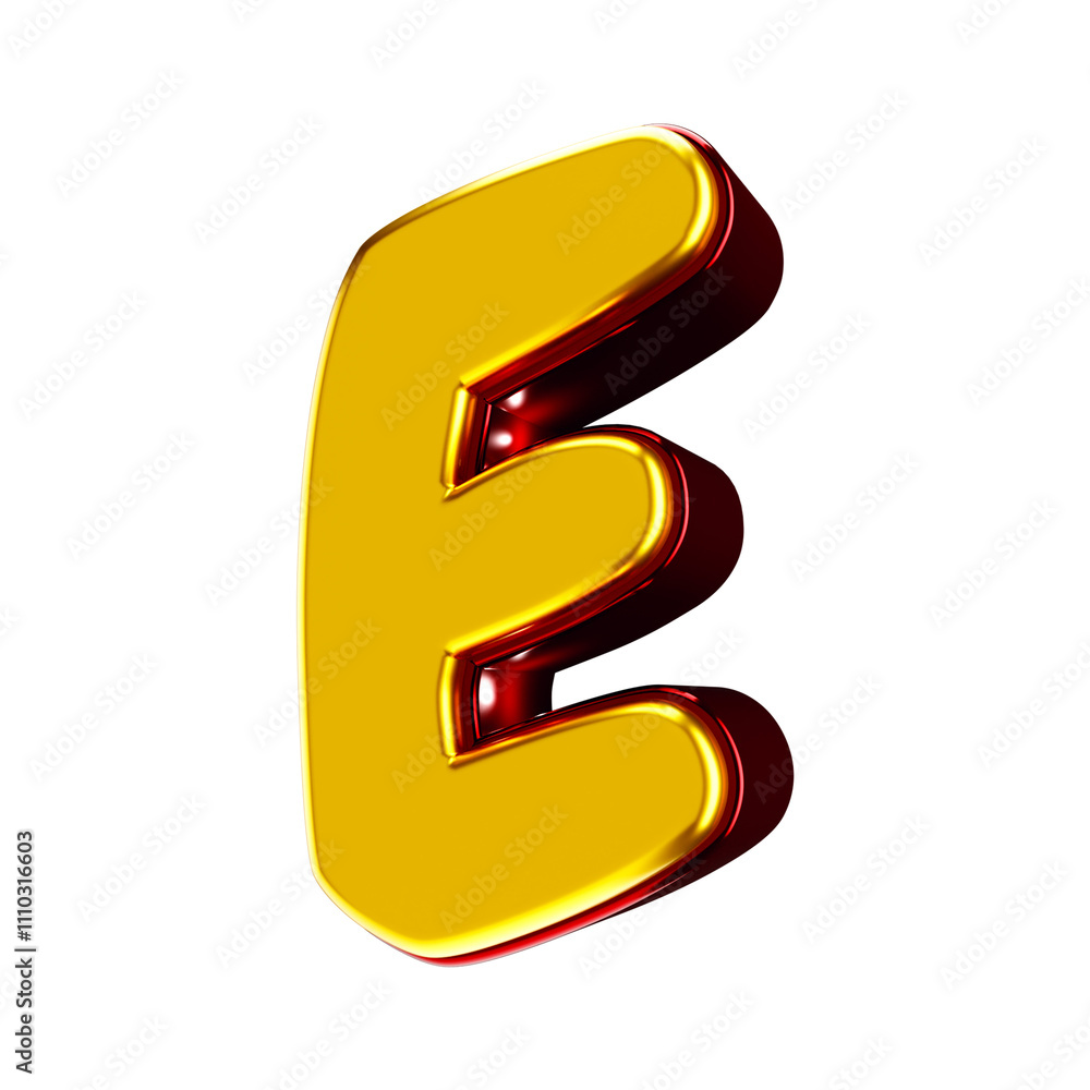 Naklejka premium 3D font yellow with red letter e