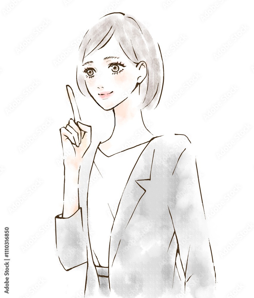 指をさしながら説明するイラスト スーツ ビジネス