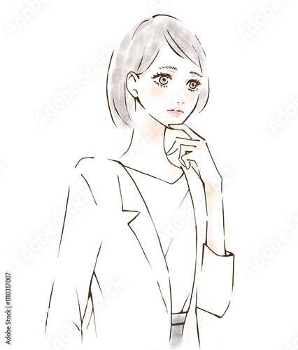 Obraz na płótnie 悩む人のイラスト 水彩風 疑問 質問 考えるポーズ w salonie