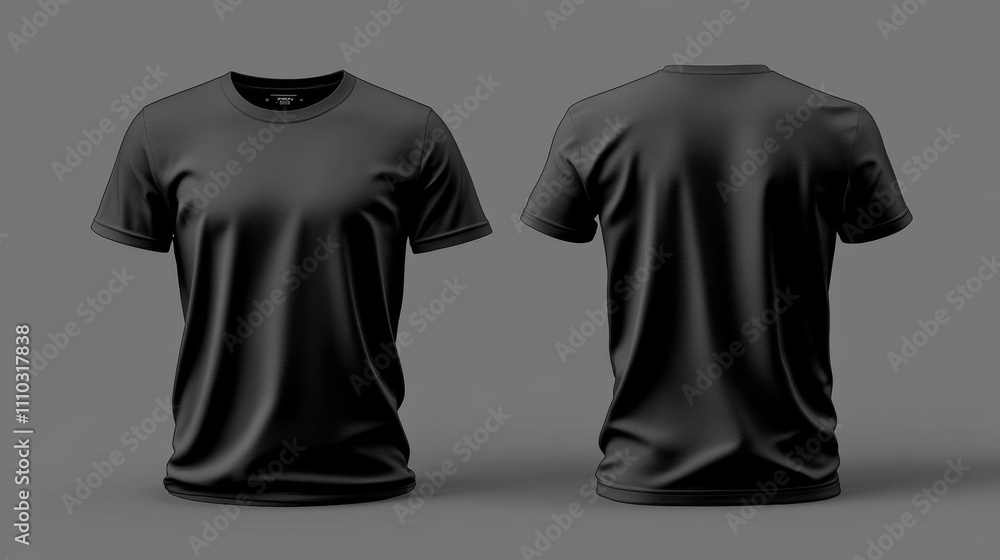Two black t-shirts side by plain grey background blank male tshirt Two black t-shirts side by plain grey background blank male tshirt